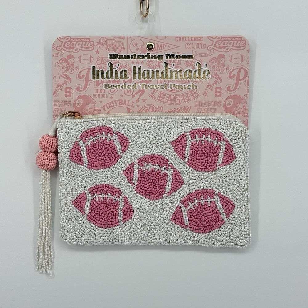 NWT Wandering Moon India Handmade Pink Football Beaded Travel pouch TikTok